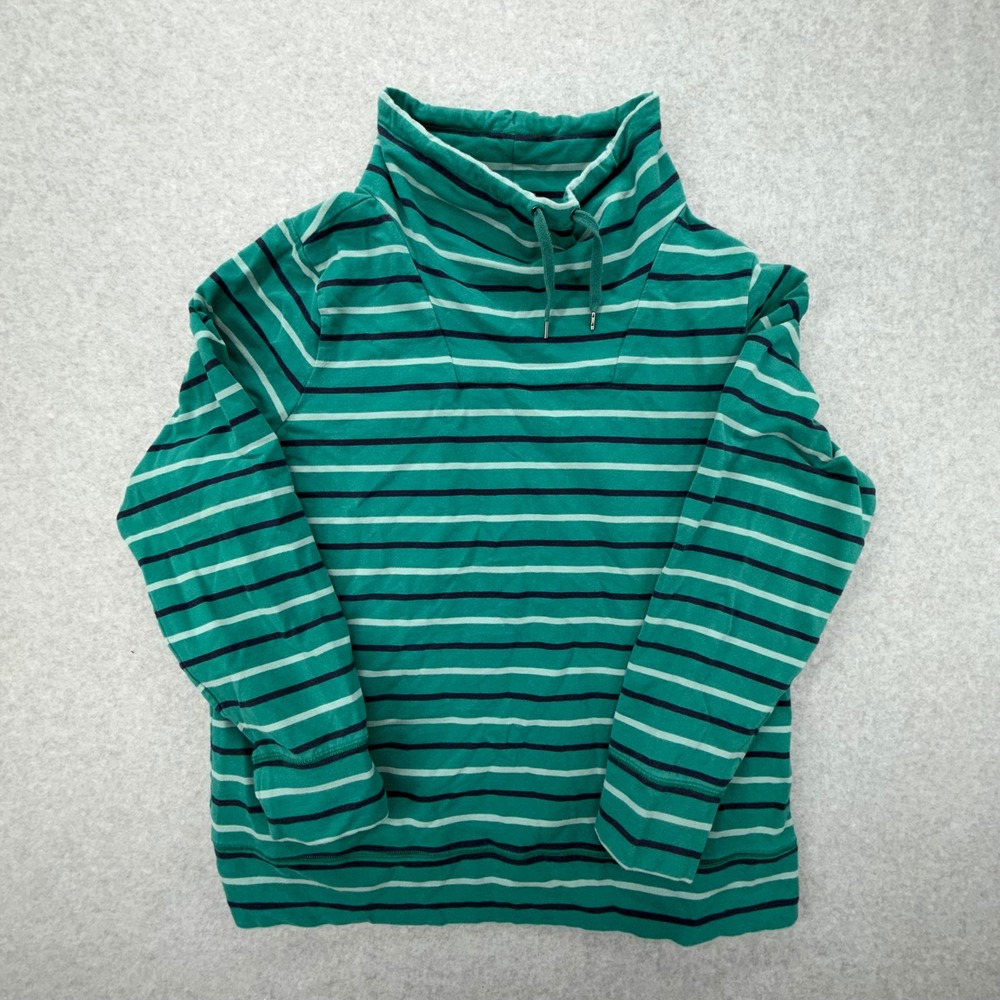 LL‎ Bean Womens XL Petite Green Striped Funnel Neck Sweatshirt Pullover 504442